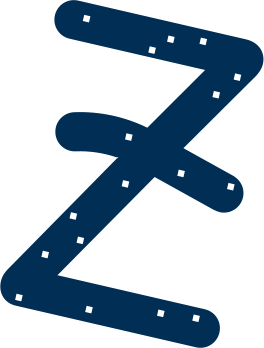 Blaue Grafik einer Z-förmigen Breze auf weißem Grund.
